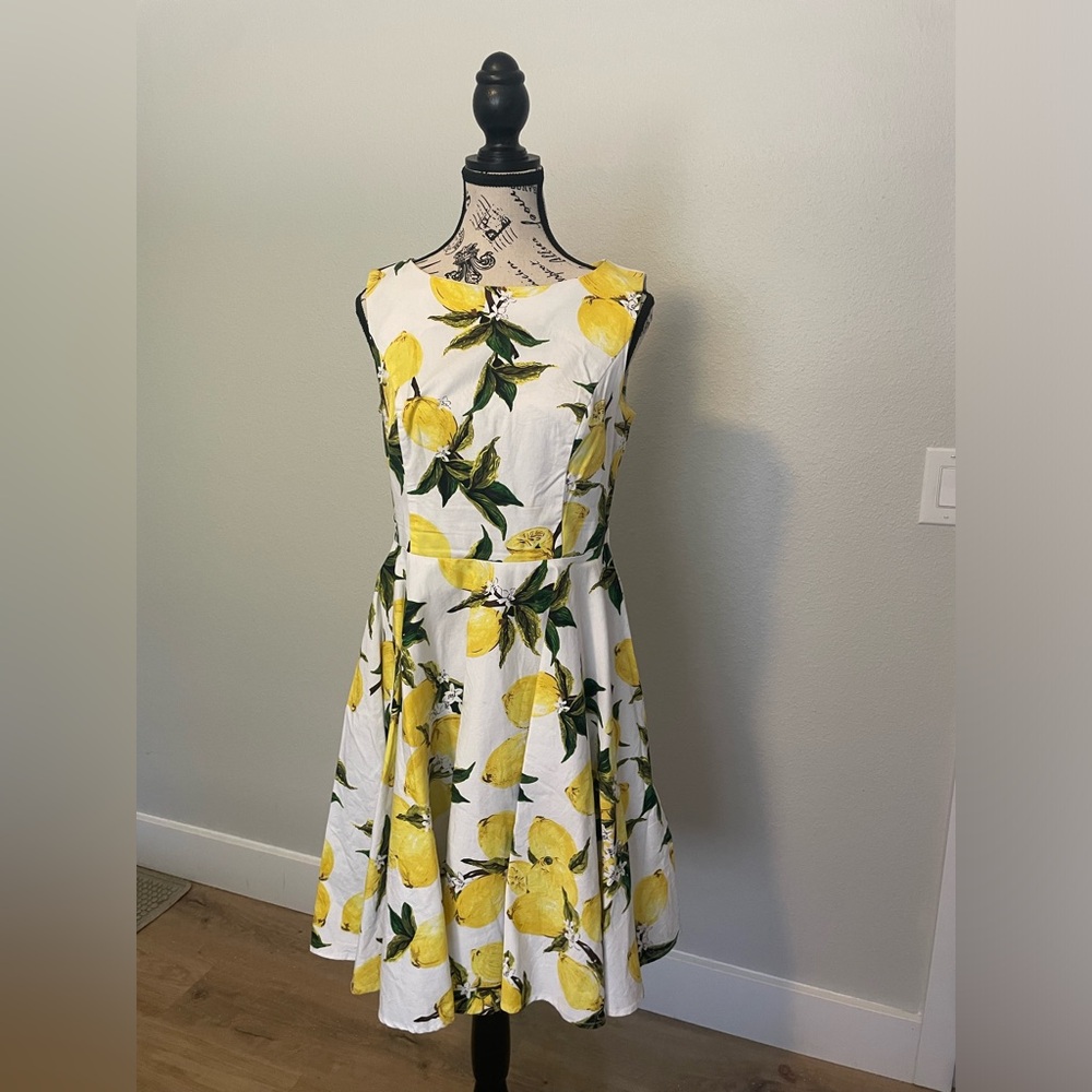 Grace Karin White and Yellow Lemon Print Midi Dress